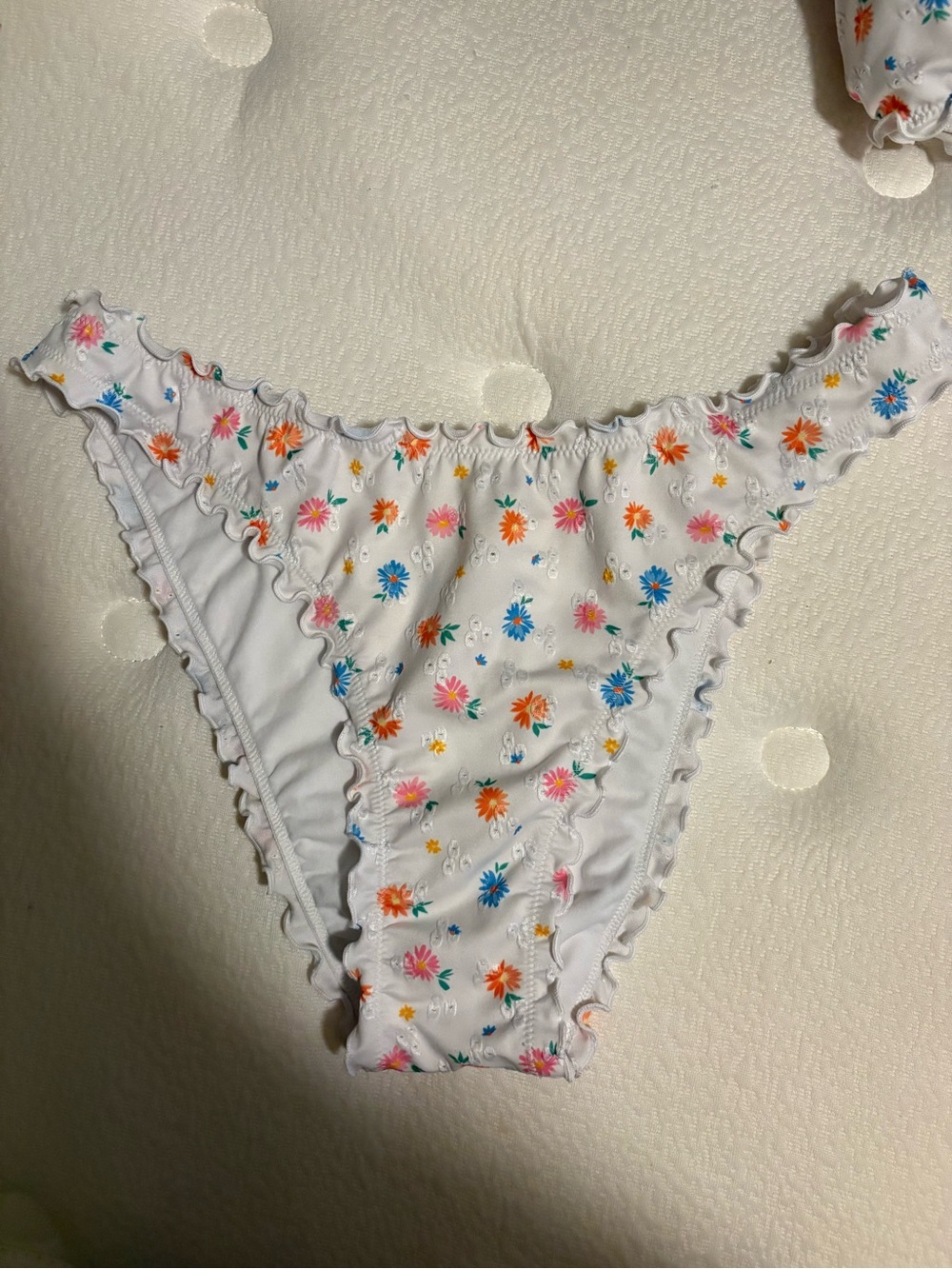 White Floral Ruffle Bikini Bottom